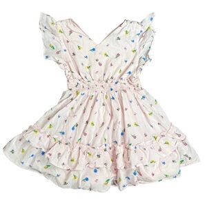 GAP Kids | Flutter Sleeve Ruffle Edge Ruched Floral Dress Pink, Size Small (6-7)